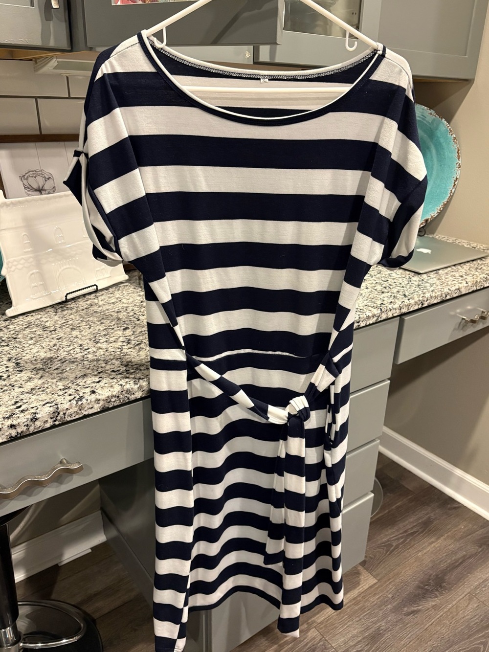 Striped Navy and White Tie-Waist Women’s Dress